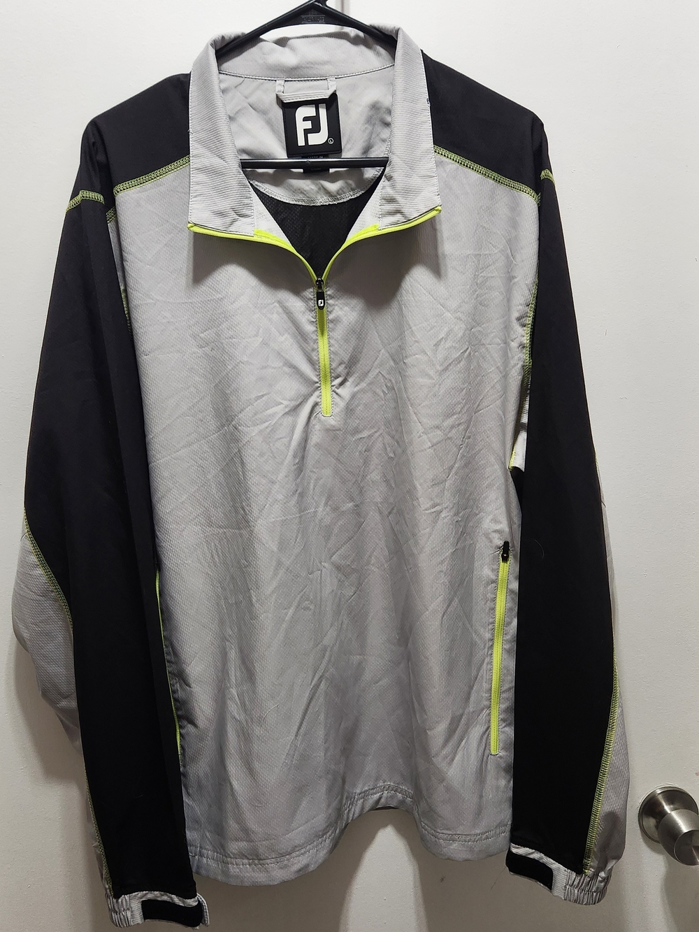 FootJoy Men’s Light Gray & Black Quarter-Zip Pullover with Neon Yellow Accents